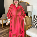 Cherry Cola Striped Button Down Midi Dress
