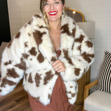 Holy Cow Print Fur Jacket