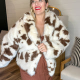 Holy Cow Print Fur Jacket