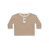 Long Sleeve Henley Tee - Cinnamon Stripe