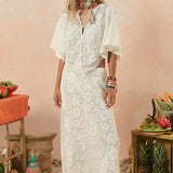 {Spell} Free Love Lace Bias Skirt - Vintage Cream
