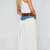 {MUMU} Joni Maxi Skirt - Denim with Cream Voile