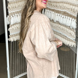 Casual Oversized Short Sleeve Button Down - Dark Taupe