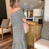 Gingham Off The Shoulder Maxi Dress - Black