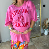 {Spell} Marina Piccola Oversized Biker Tee - Cosmos Pink
