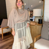 Spotted Sheer Natural Midi Skirt