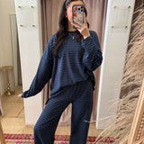 Lucky You Sweater Top - Navy + Cream Stripes