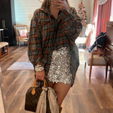 Vintage Teal Oversized Plaid Top