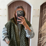 Modern Dot Sherpa Vest - Olive