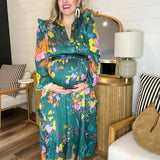 Painted Petals Floral Smocked Midi Dress - Emerald