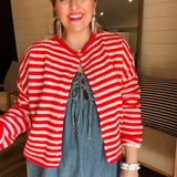 Piper Cardigan - Red + Pink Stripes