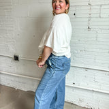 Pull On Wide Leg Jeans with Elastic Band - Hilo