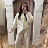 Lucky You Fleece Pants - Ivory + Blue Stripes