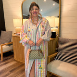 Doodle Embroidery Stripe Maxi Dress