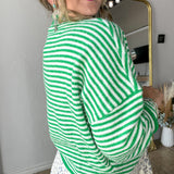 The Piper Cardigan - Mini Stripe Green
