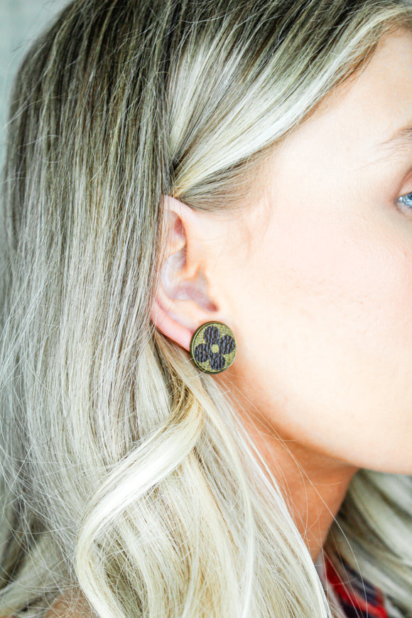 Classic Print Round Button Stud Earring