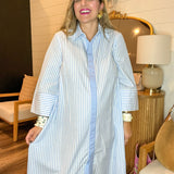 The Daily Button Up Striped Maxi Dress - Light Blue