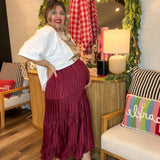 Pleated Hour 3-Tiered Maxi Skirt - Burgundy