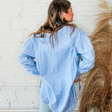 Baby Blue’s Oversized Button Down Top