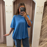 Fringe Tie Oversized Tee - Blue