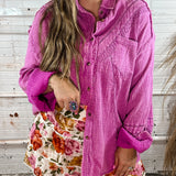 Orchid Gauze Lace Button Down Top