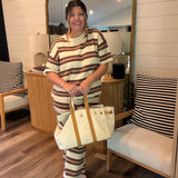 Pink Chocolate + Cream Stripe Pant Set