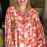 Running Horses Oversized Blouse Top - Coral