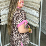 Pink Lady Leopard Button Up Top