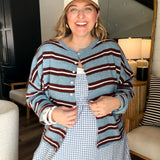 Piper Cardigan - Burgundy + Blue Stripes