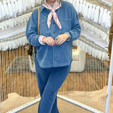 Blue Collar Baddie Button Up Top - Long