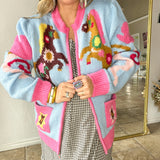 Adoro Horse Sherpa Jacket - Pink + Blue