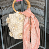 Pearl Flower Raffia Bag
