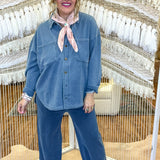 Blue Collar Baddie Button Up Top - Long