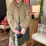 Quilted Contrast Piping Detailed Puffer Jacket - Olive