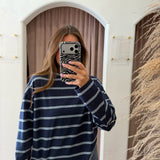 Boyfriend Stripe Long Sleeve Tee - Navy