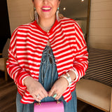 Piper Cardigan - Red + Pink Stripes