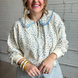 Love Letter Floral Pullover - Blue