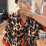 Red Glory Leopard Button Down Top