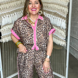 Pink Lady Leopard Button Up Top