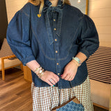 Denim Bow Blouse Top