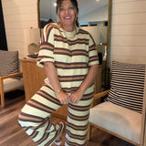 Pink Chocolate + Cream Stripe Pant Set