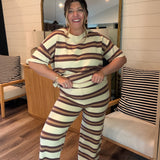 Pink Chocolate + Cream Stripe Pant Set