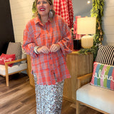 Coral Blue Oversized Plaid Top