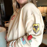 {Daydreamer} Western Patches Oversized Crew Sweatshirt