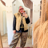 Olive Tan Quilted Zip-Front Vest Jacket