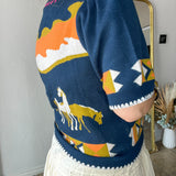 Pasture Print Short Sleeve Knit Top - Navy