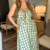 Basil Green Plaid Maxi Dress