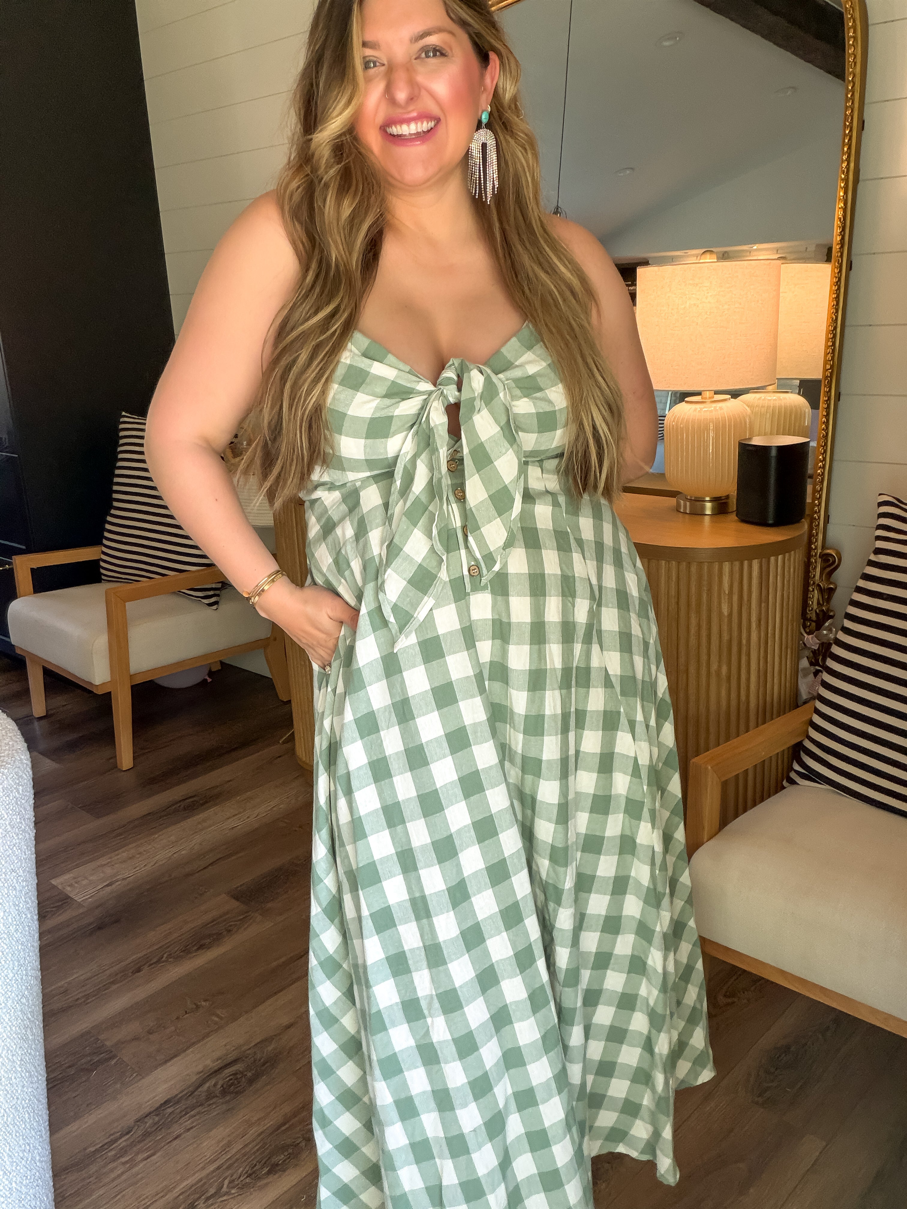 green check maxi dress Green Checkmate Dress