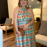 Boardwalk Beauty Check Halter Maxi Dress