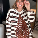 Piper Cardigan - Pink + Brown Stripes